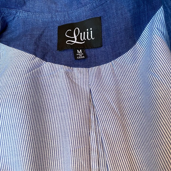🎉Luii, Linen Blazer with blue pinstripe lining, Size MED, Chambray Blue - Picture 4 of 7